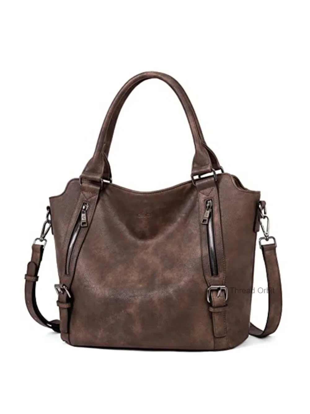 Large Hobo Shoulder Bag with Multiple Pockets, Vegan Leather Tote